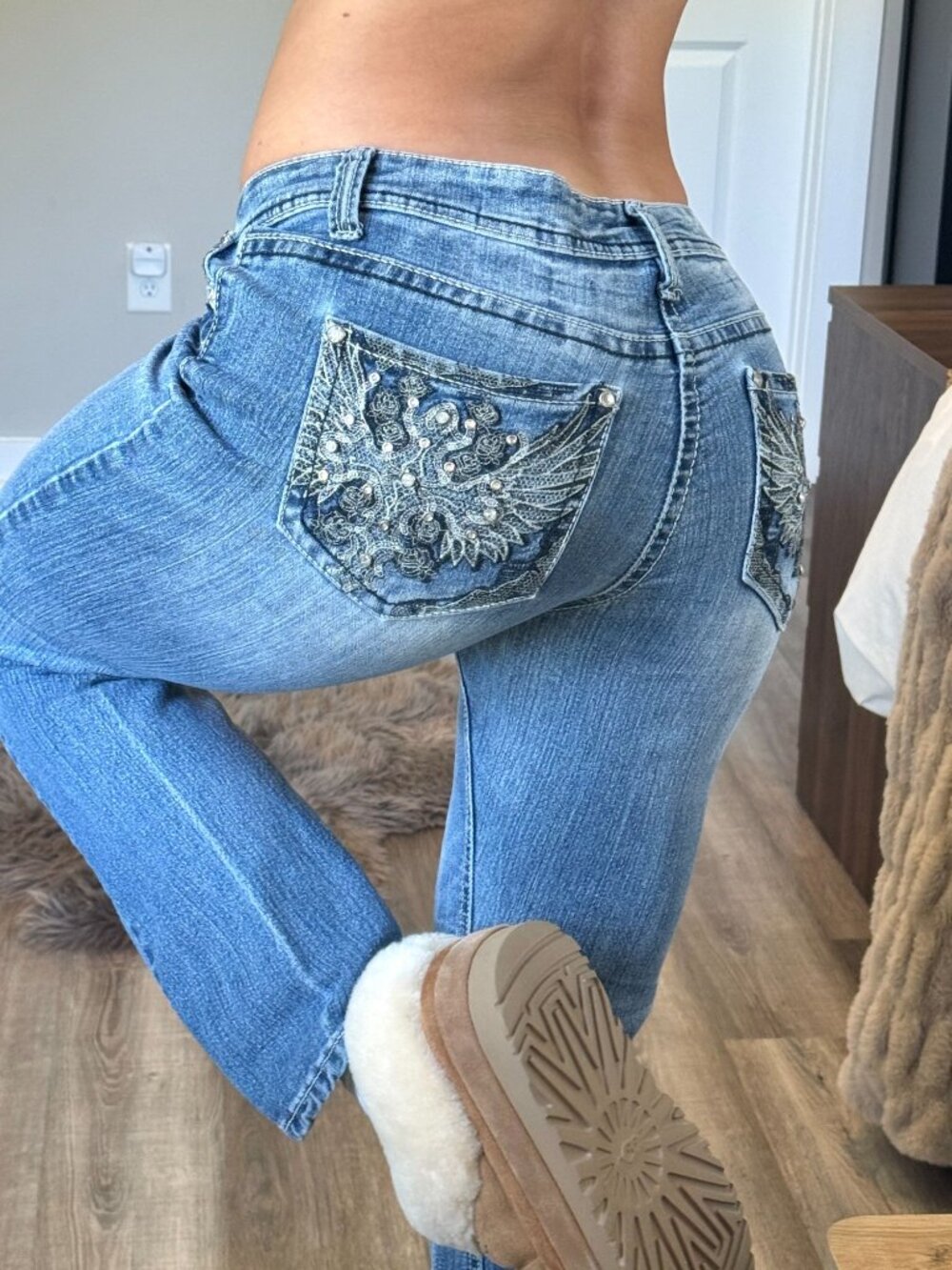 Y2K ND Weekend Mid Rise Bootcut Jeans Womens 8 Embellished Pockets Preppy Grunge